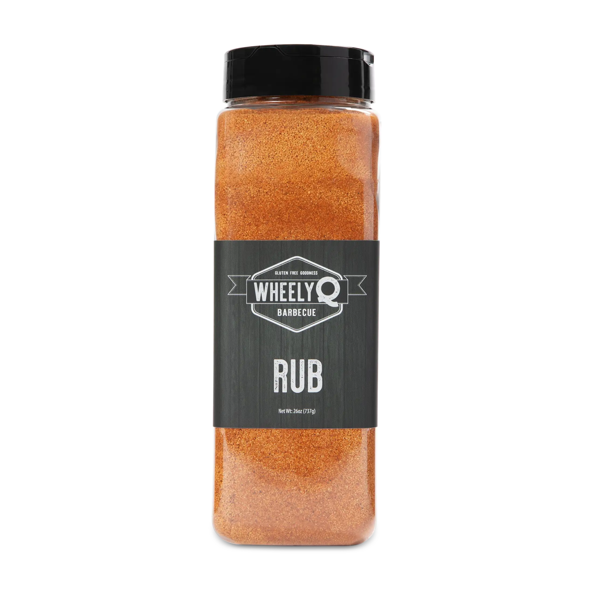 WheelyQ Barbecue All-Purpose Rub 26oz shaker bottle showing the front with the logo.