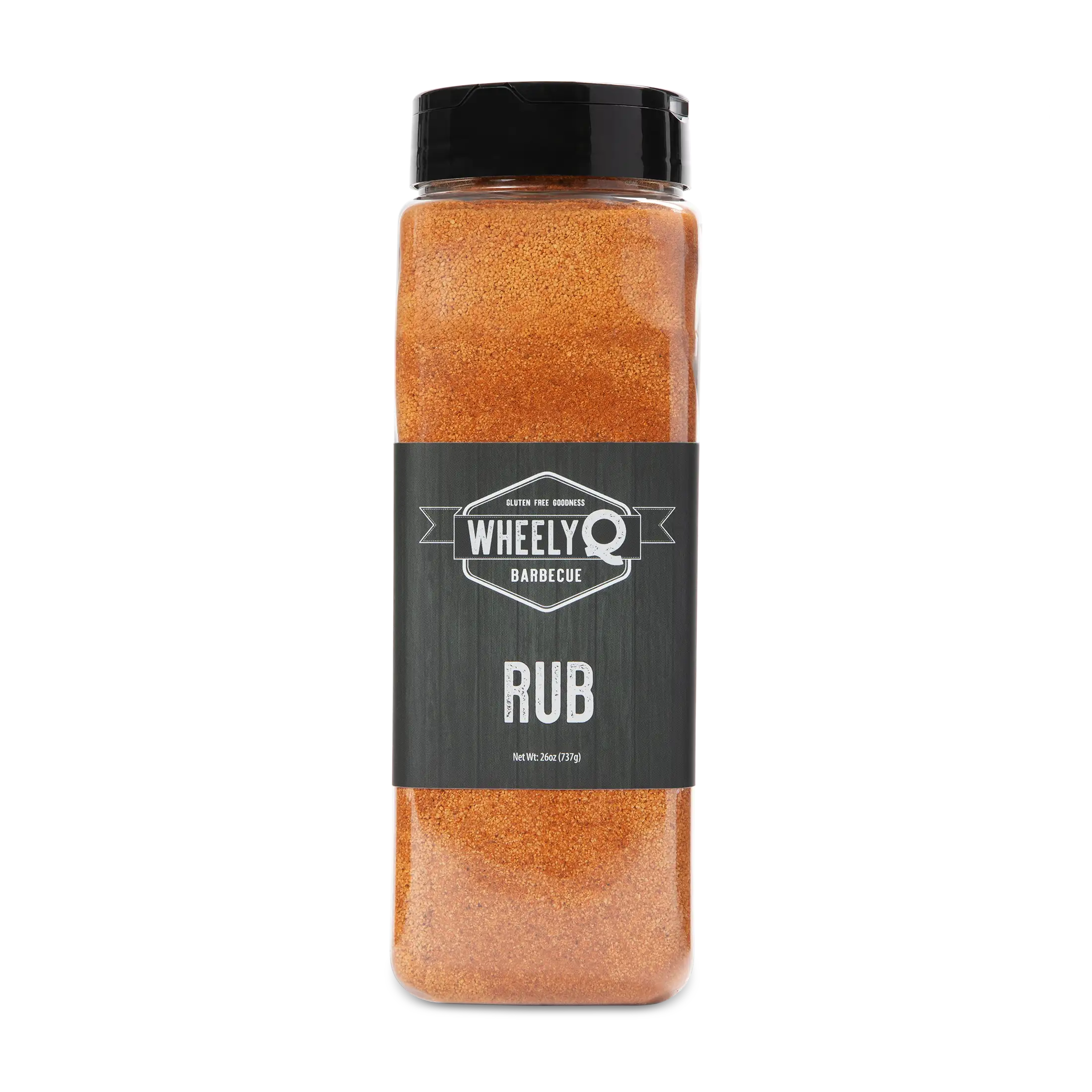 WheelyQ Barbecue All-Purpose Rub 26oz shaker bottle showing the front with the logo.