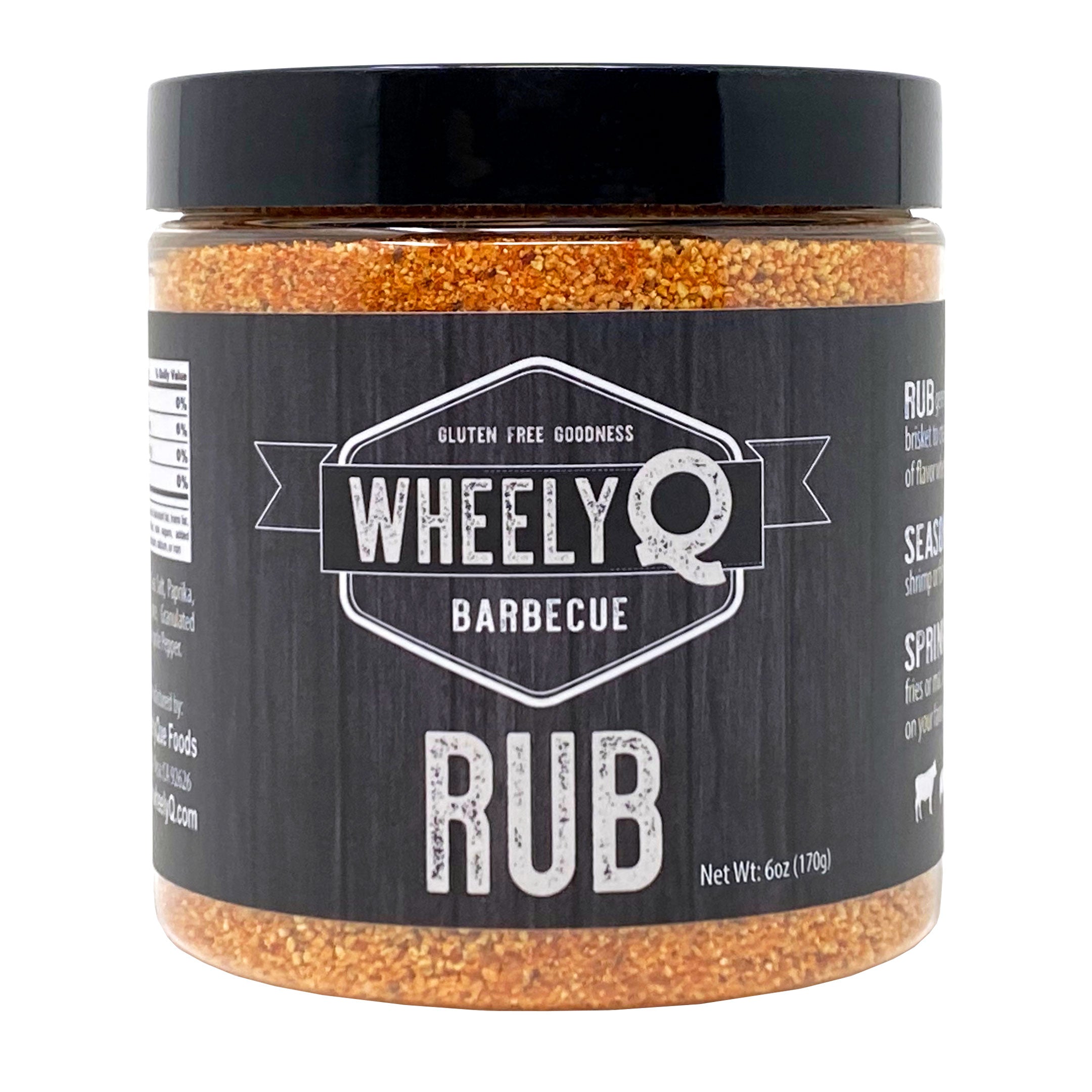 Image of WheelyQ Barbecue All-Purpose Rub jar on a white background.