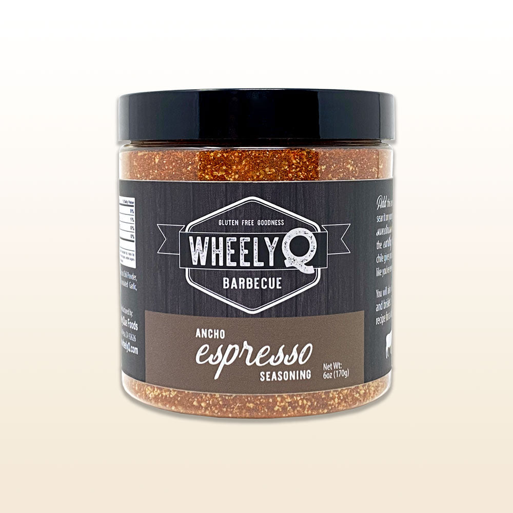 Image of Ancho Espresso Seasoning on a tan gradient background.