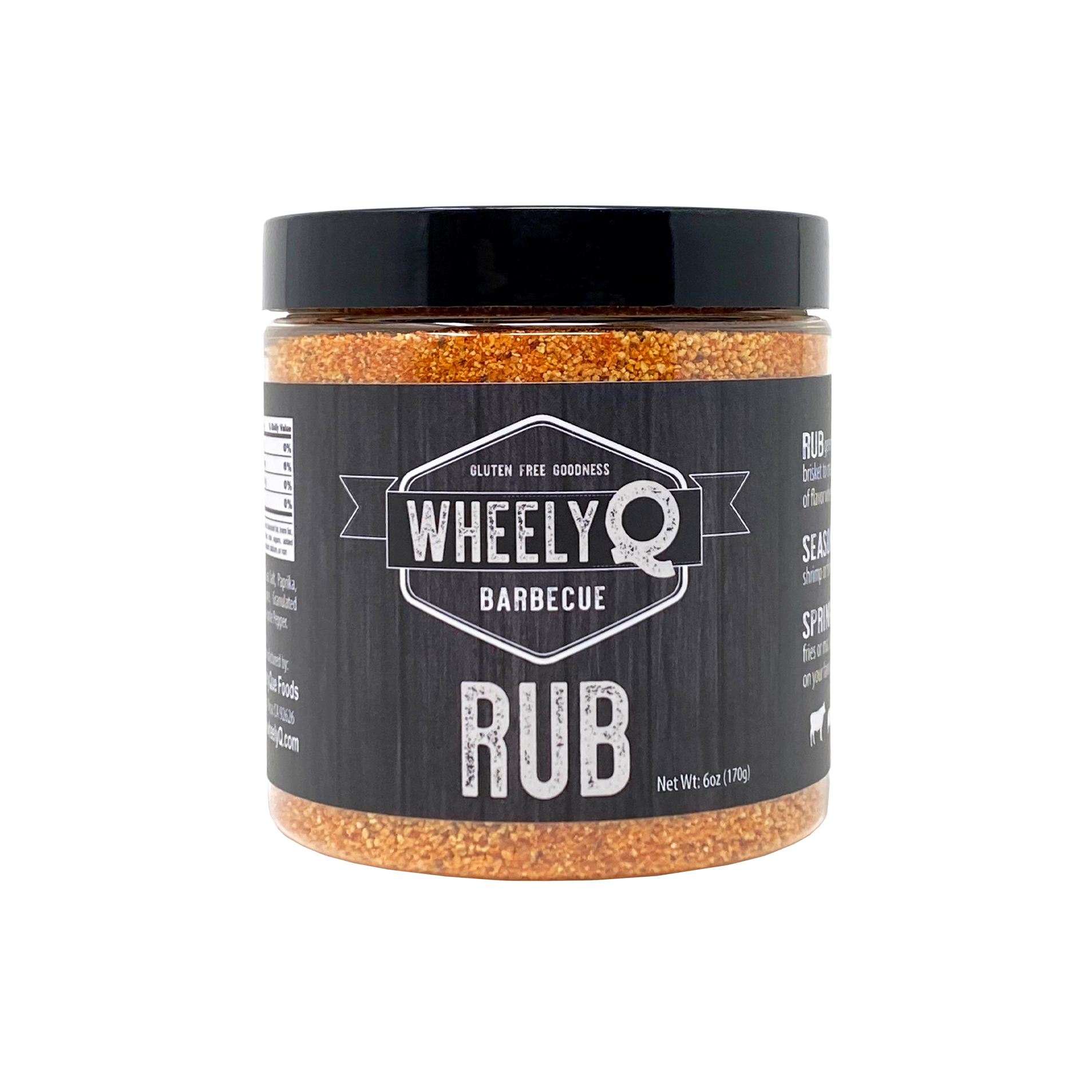 A jar of All-Purpose Rub from WheelyQ Barbecue.