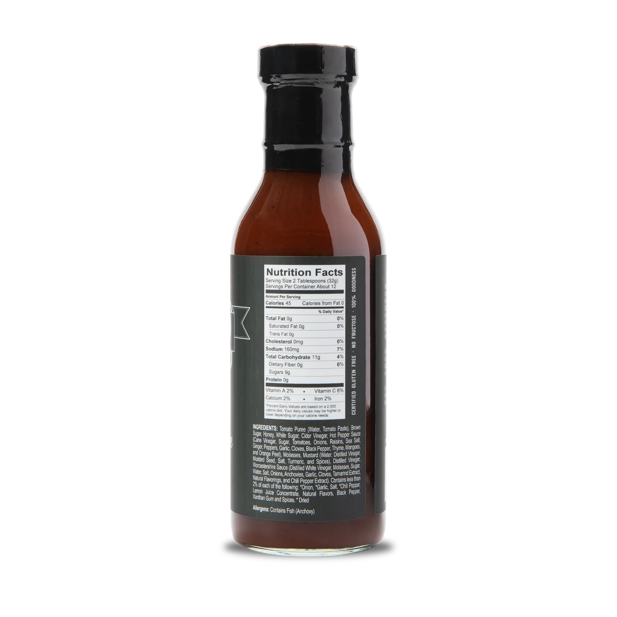 WheelyQ Original Recipe Barbecue Sauce showing the right of the bottle that shows the Nutritional Facts and Ingredients.